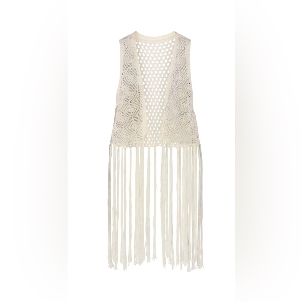 No Boundaries Cream Fringe Knit Vest - Picture 4 of 5